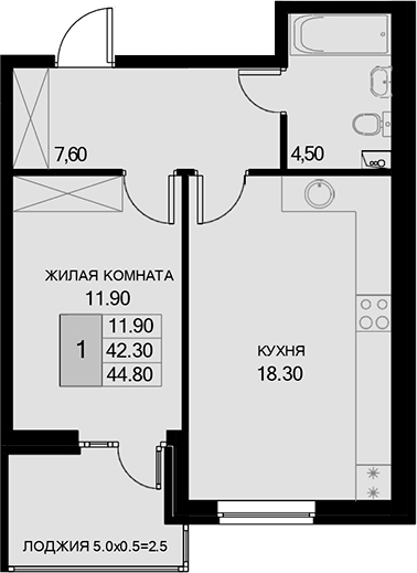 Продается 1-комн. квартира, 42.3 м²