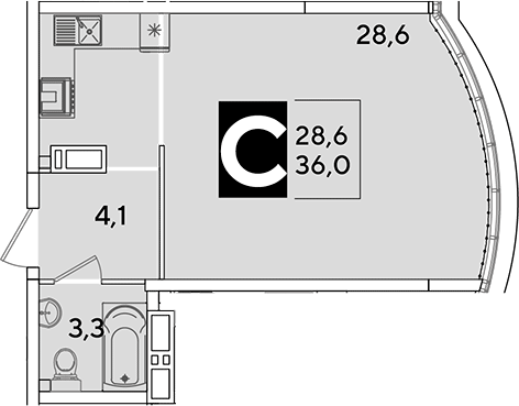 Студия, 36 м², 16/16 этаж, ЖК «Самолет»