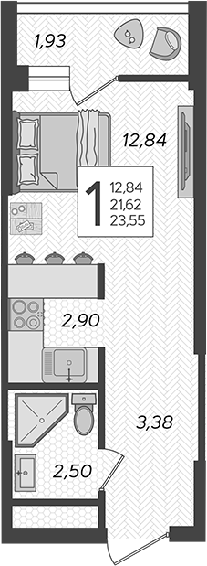 Студия, 21.62 м², 8/19 этаж, ЖК «Кислород»