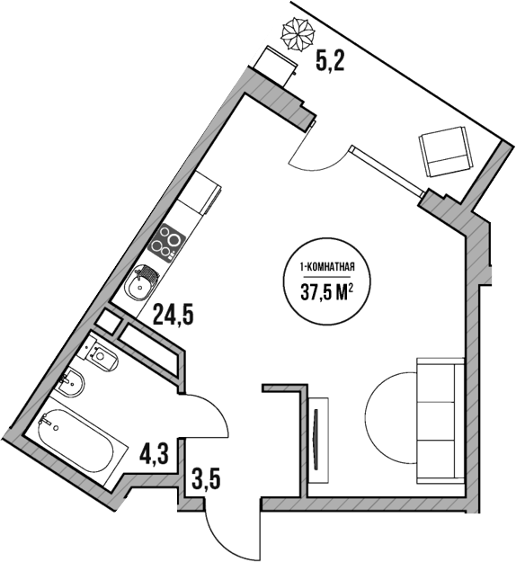Студия, 32.3 м², 3/5 этаж, ЖК «МореТут»