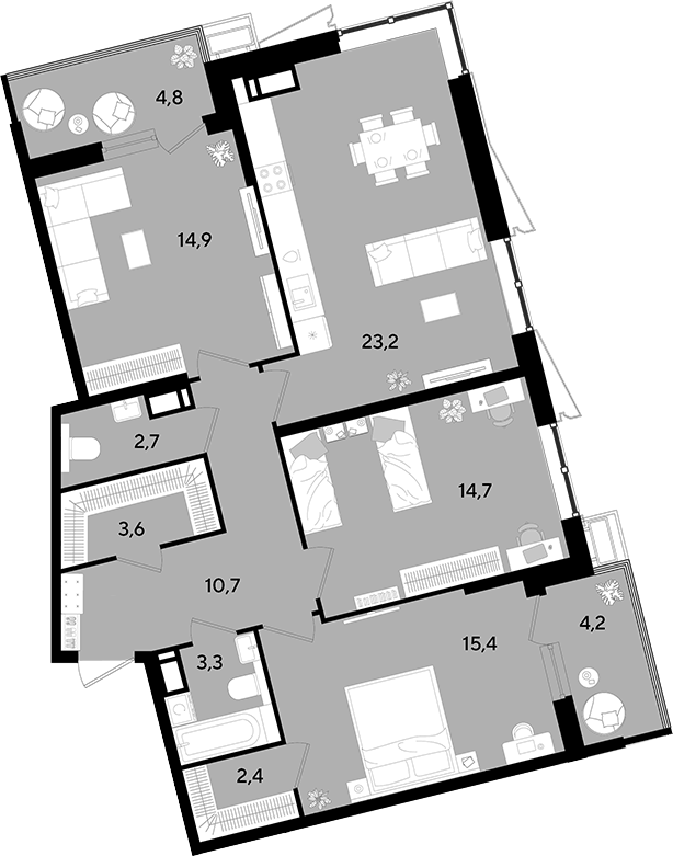4+ комнаты, 90.9 м², 18/18 этаж, ЖК «Парк Победы»