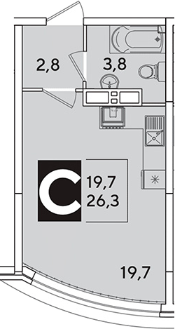 Студия, 26.3 м², 10/16 этаж, ЖК «Самолет»