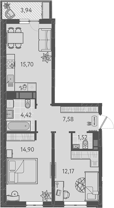 3-комн., 56.29 м², 9/9 этаж, ЖК «Теплые края»