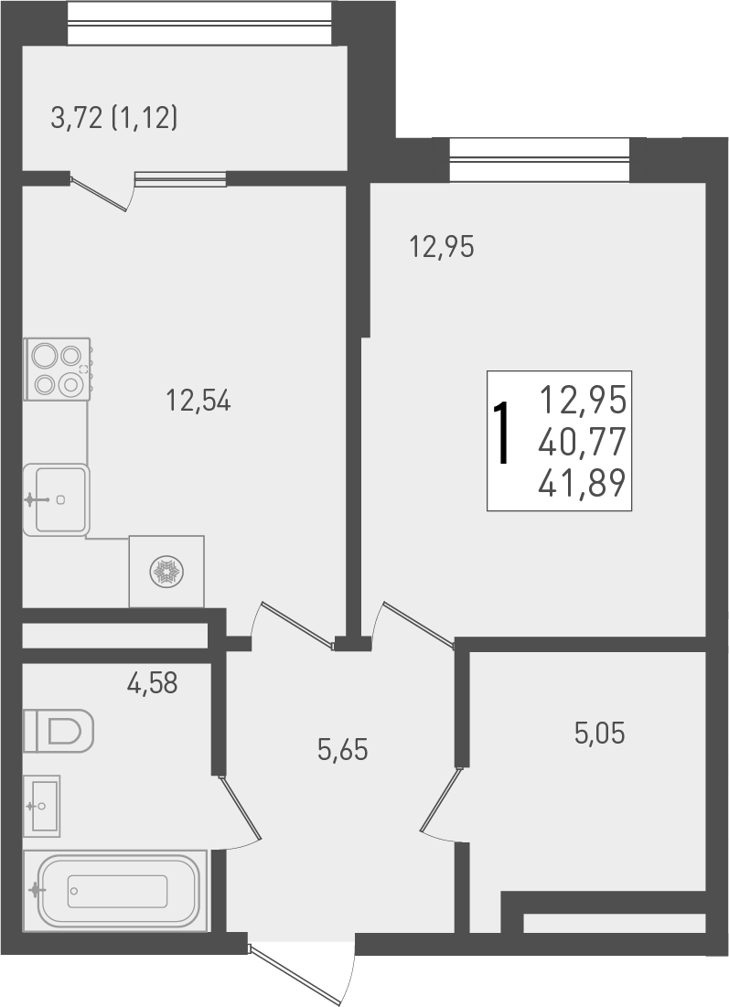 Продается 1-комн. квартира, 40.77 м²