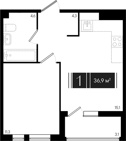 2-комн., 33.8 м², 2/9 этаж, ЖК «Эрмитаж»