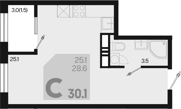 Продается 1-комн. квартира, 28.6 м²