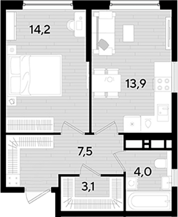 Продается 1-комн. квартира, 42.7 м²