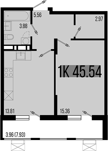 Продается 1-комн. квартира, 41.58 м²