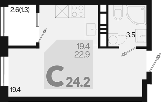Студия, 22.9 м², 18/18 этаж, ЖК «Первое место»
