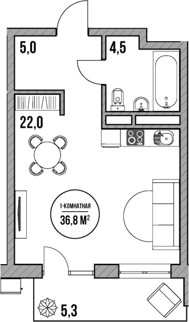 Студия, 31.5 м², 1/5 этаж, ЖК «МореТут»