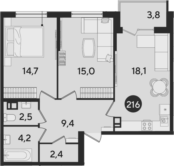 Продается 3-комн. квартира, 66.3 м²