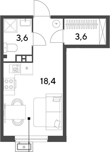 Студия, 25.6 м², 9/9 этаж, ЖК «Парк Победы»