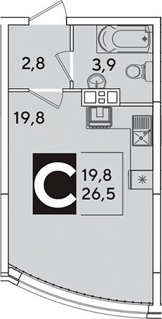Студия, 26.5 м², 5/16 этаж, ЖК «Самолет»