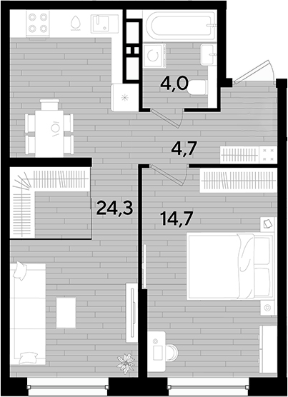 1-комн., 47.7 м², 12/16 этаж, ЖК «DОГМА ПАРК»