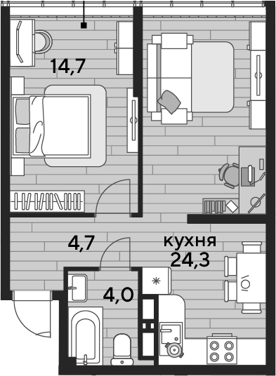 1-комн., 47.7 м², 15/16 этаж, ЖК «DОГМА ПАРК»