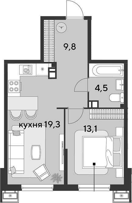 2-комн., 46.7 м², 9/9 этаж, ЖК «Парк Победы»