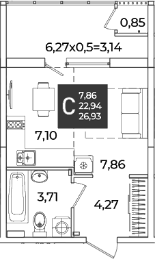 Продается 1-комн. квартира, 22.94 м²