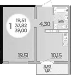 1-комн., 37.82 м², 1/16 этаж, ЖК «Город у моря»