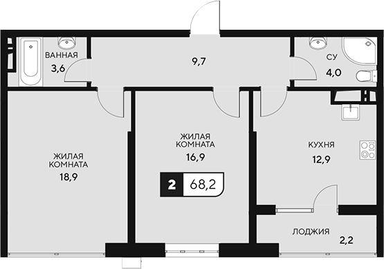 Продается 2-комн. квартира, 66 м²