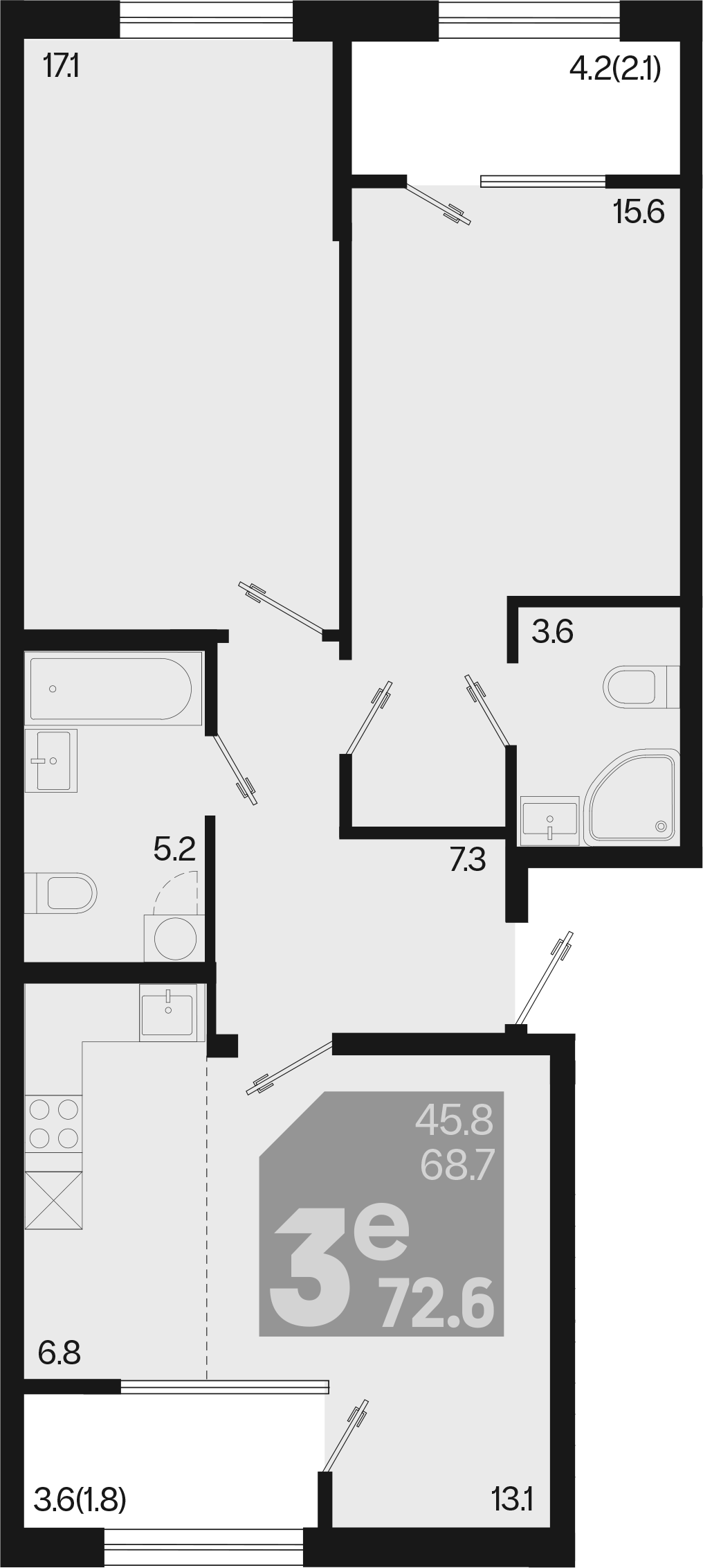 3-комн., 68.7 м², 2/9 этаж, ЖК «Первое место»
