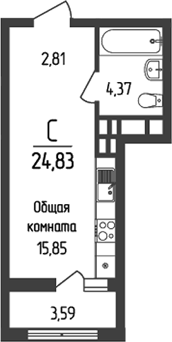 Студия, 23.03 м², 18/18 этаж, ЖК «Кумир»
