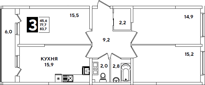 Продается 4-комн. квартира, 77.7 м²