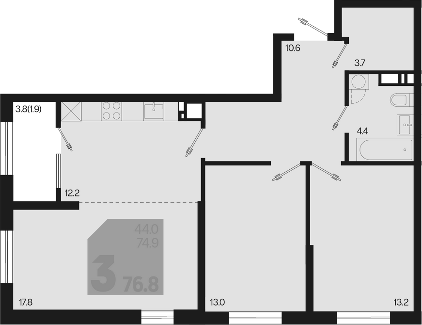Продается 3-комн. квартира, 74.9 м²