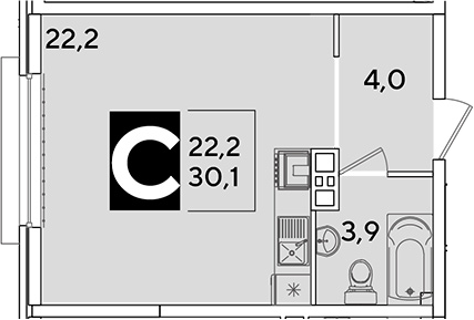 Студия, 30.1 м², 3/16 этаж, ЖК «Самолет»