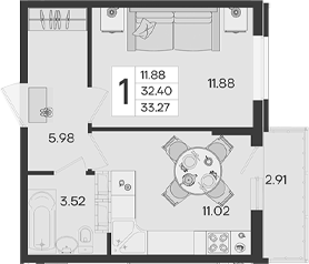 Продается 1-комн. квартира, 32.4 м²