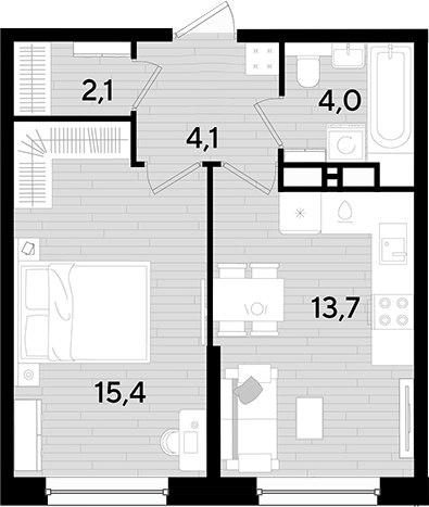 1-комн., 39.3 м², 11/16 этаж, ЖК «DОГМА ПАРК»
