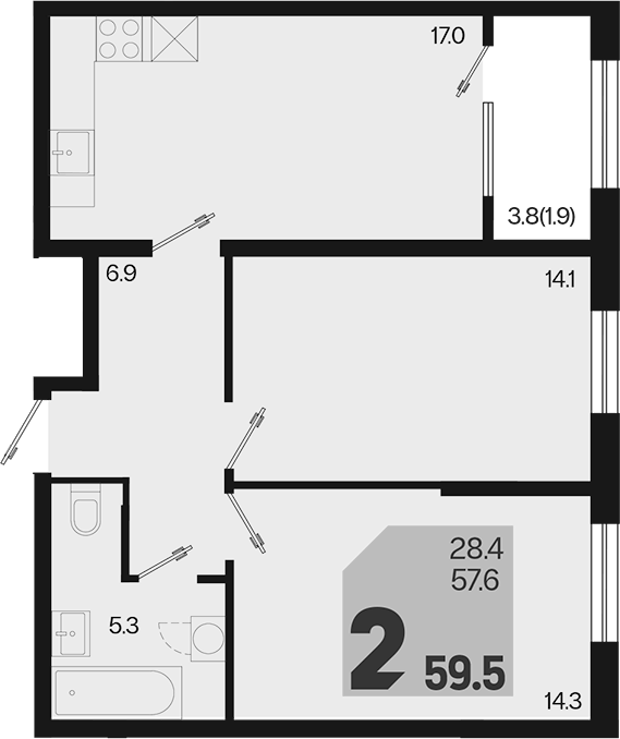 Продается 3-комн. квартира, 57.6 м²