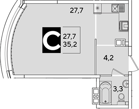 Студия, 35.2 м², 4/16 этаж, ЖК «Самолет»