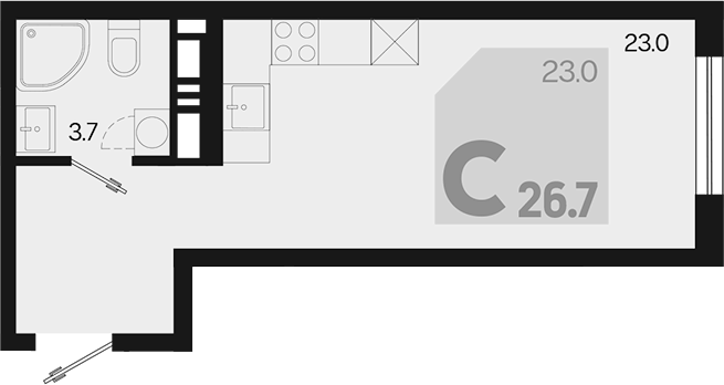 Студия, 26.7 м², 14/18 этаж, ЖК «Первое место»