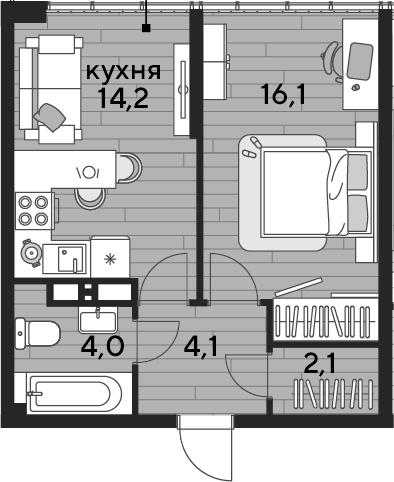 1-комн., 40.5 м², 16/16 этаж, ЖК «DОГМА ПАРК»