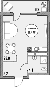 Студия, 32.1 м², 2/4 этаж, ЖК «МореТут»