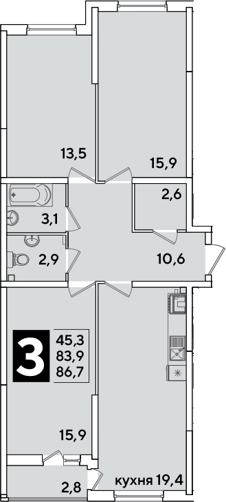 Продается 4-комн. квартира, 83.9 м²