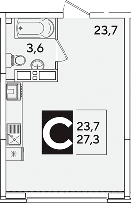 Студия, 27.3 м², 13/16 этаж, ЖК «Самолет»