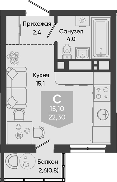 Продается 1-комн. квартира, 21.5 м²