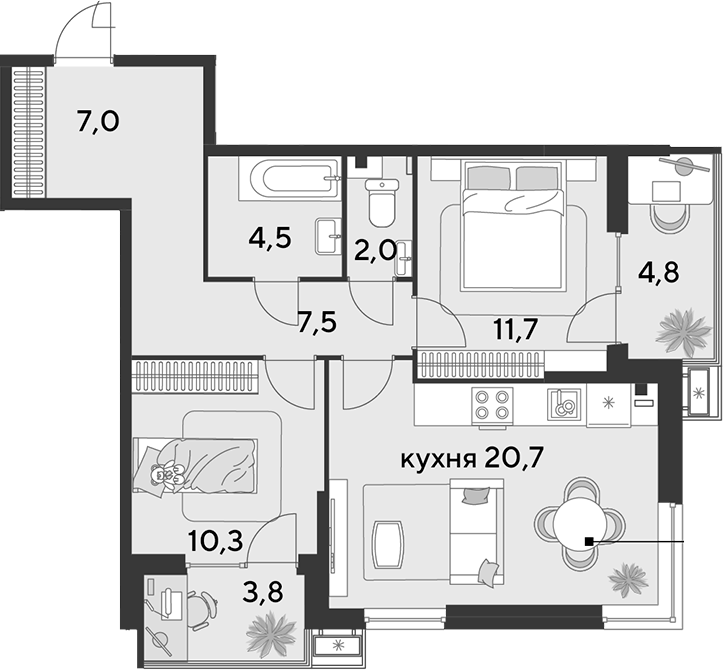 Продается 3-комн. квартира, 65.5 м²