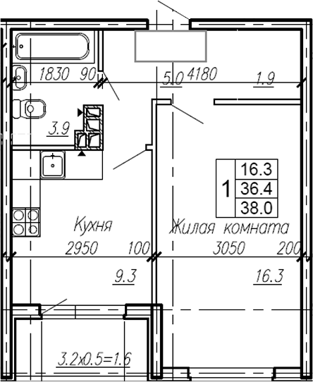 1-комн., 36.4 м², 3/4 этаж, ЖК «Эво»