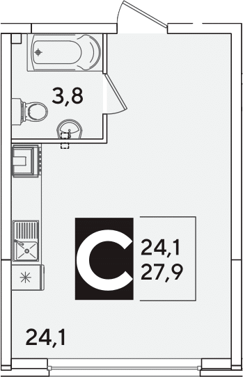 Студия, 27.9 м², 1/16 этаж, ЖК «Самолет»