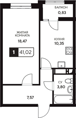 1-комн., 40.19 м², 4/20 этаж, ЖК «Центральный. Гамма»