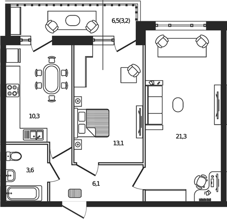2-комн., 54.4 м², 6/7 этаж, ЖК «Сиреневый бульвар»