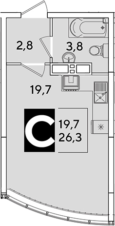 Студия, 26.3 м², 15/16 этаж, ЖК «Самолет»
