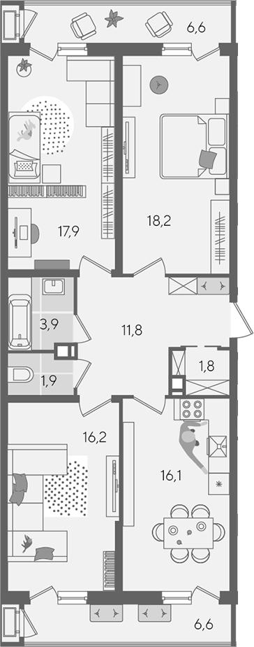 4+ комнаты, 87.8 м², 10/24 этаж, ЖК «Рекорд»