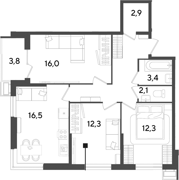 4+ комнаты, 76.4 м², 2/18 этаж, ЖК «Парк Победы»