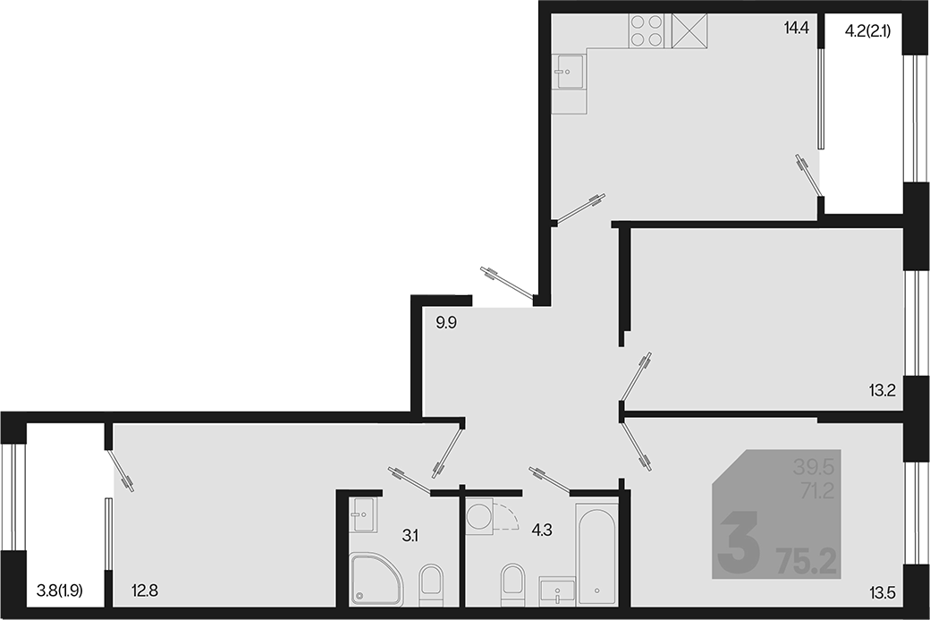 Продается 3-комн. квартира, 71.2 м²