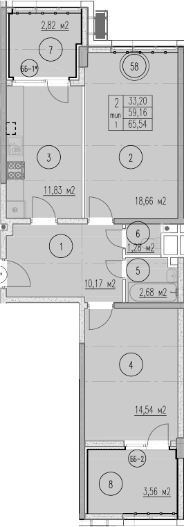 2-комн., 59.16 м², 9/9 этаж, ЖК «Agoy Park Residence by Lavicon»