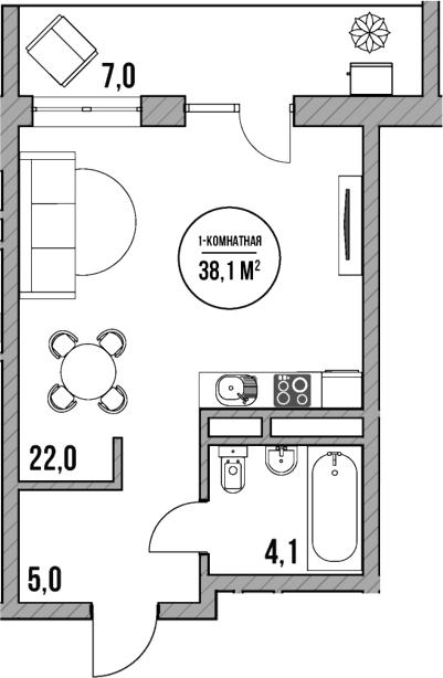 Студия, 31.1 м², 1/5 этаж, ЖК «МореТут»