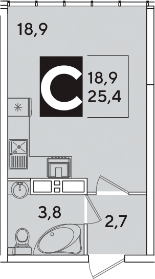 Студия, 25.4 м², 16/16 этаж, ЖК «Самолет»